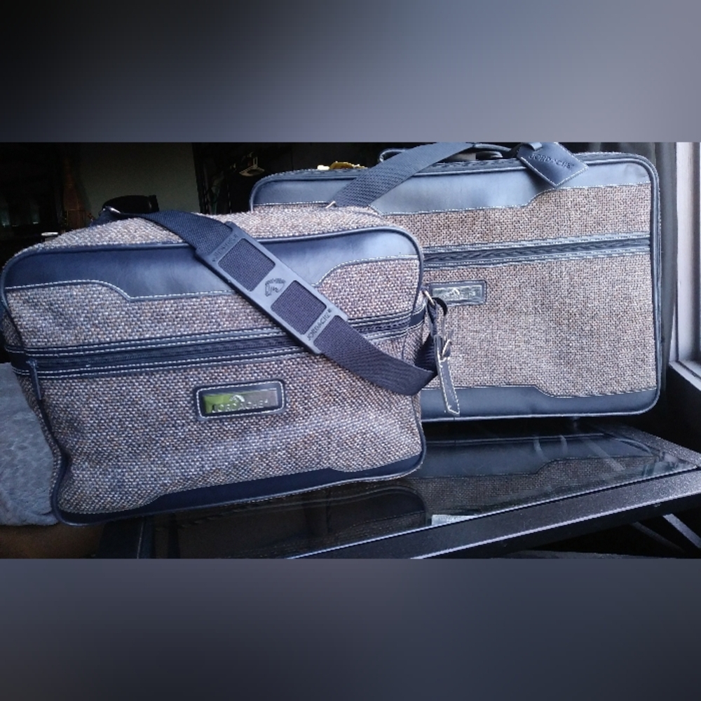 Vintage Jordache Tweed Navy Luggage Set